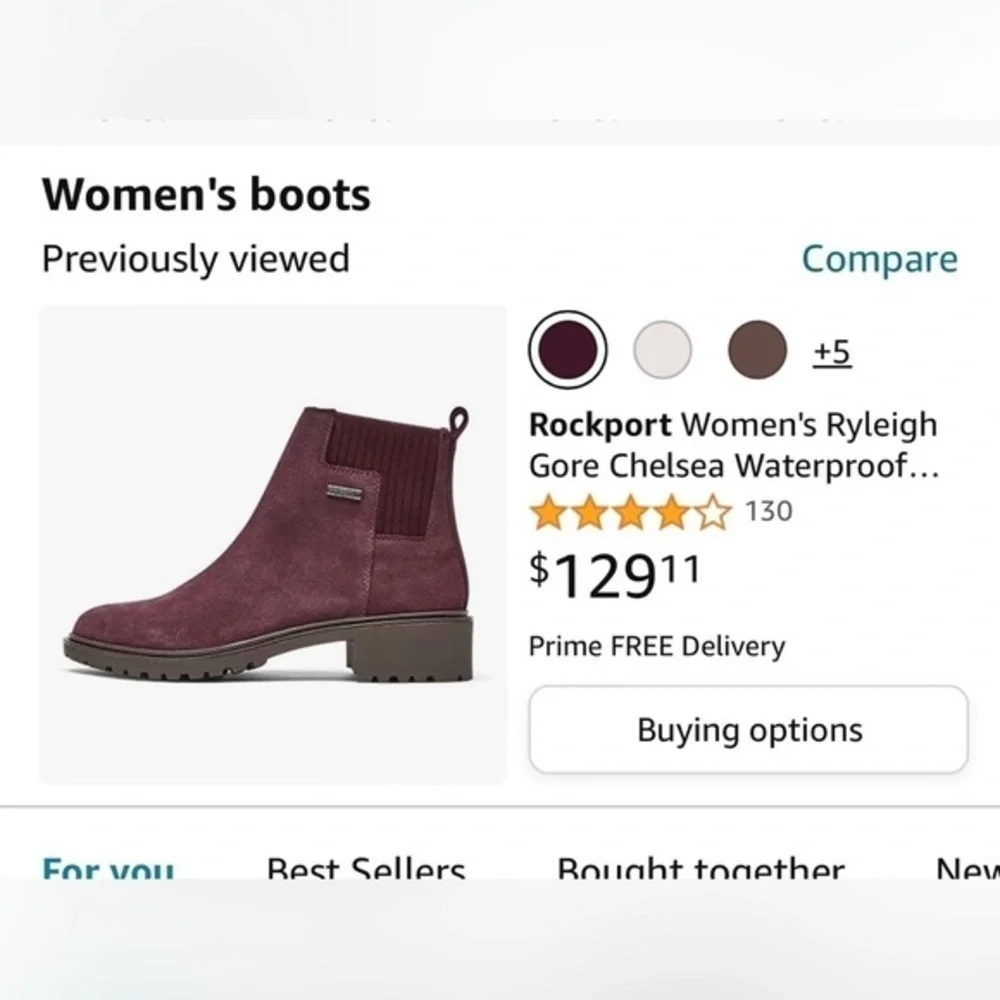 NEW Rockport Ryleigh Grace Waterproof Ankle‎ Boots Chelsea Style Plum Size 7 1/2